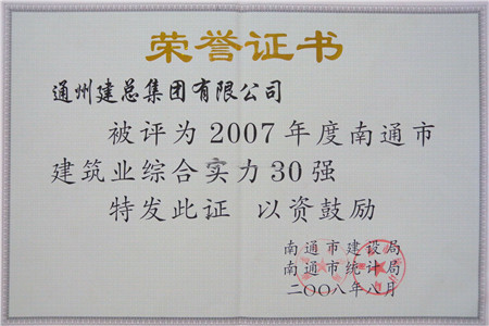 2007年度南通市建筑业综合实力30强